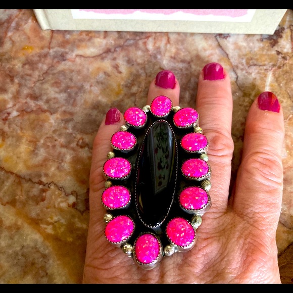 💚Native American Onyx Opal Ring 9 - Picture 4 of 6